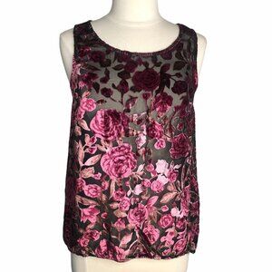 Mod Cloth Sleeveless Blouse Womens Medium Pink Black Velvet Sheer Cut Out
